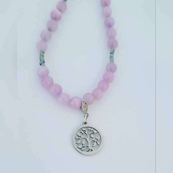 Kunzite, Hematite, Tree of Life charm necklace and earrings set - Picture 3 of 5
